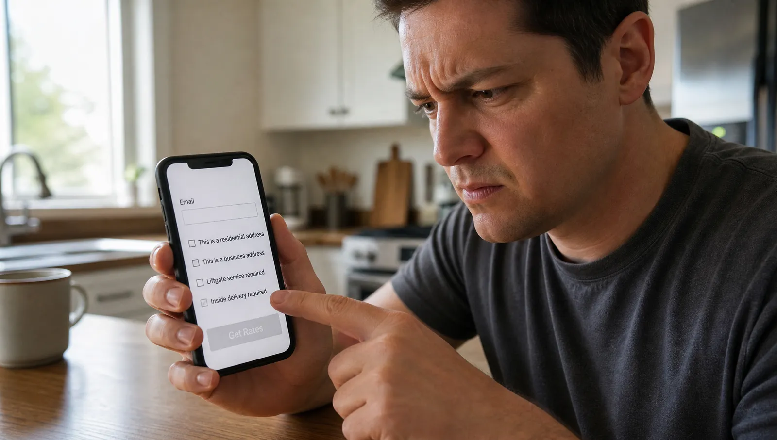 Close Up of Frustrated Person Tapping a Checkbox on a Phone Shipping Form