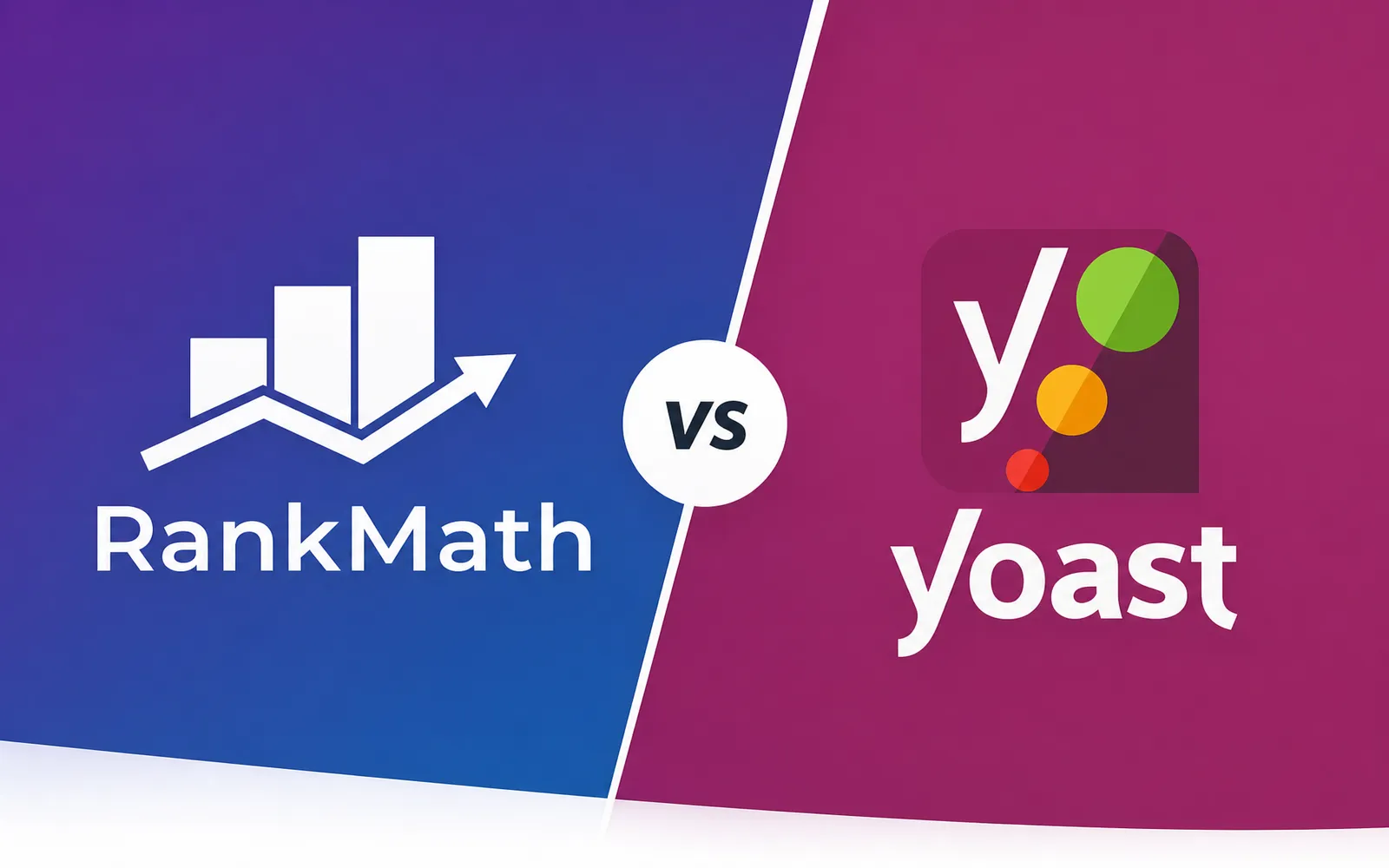 Split Image of Rank Math and Yoast Seo Logos on Contrasting Backgrounds